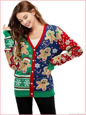 Women's Ugly Christmas Cardigan Novelty Sweater Xmas Party Festive Pullover